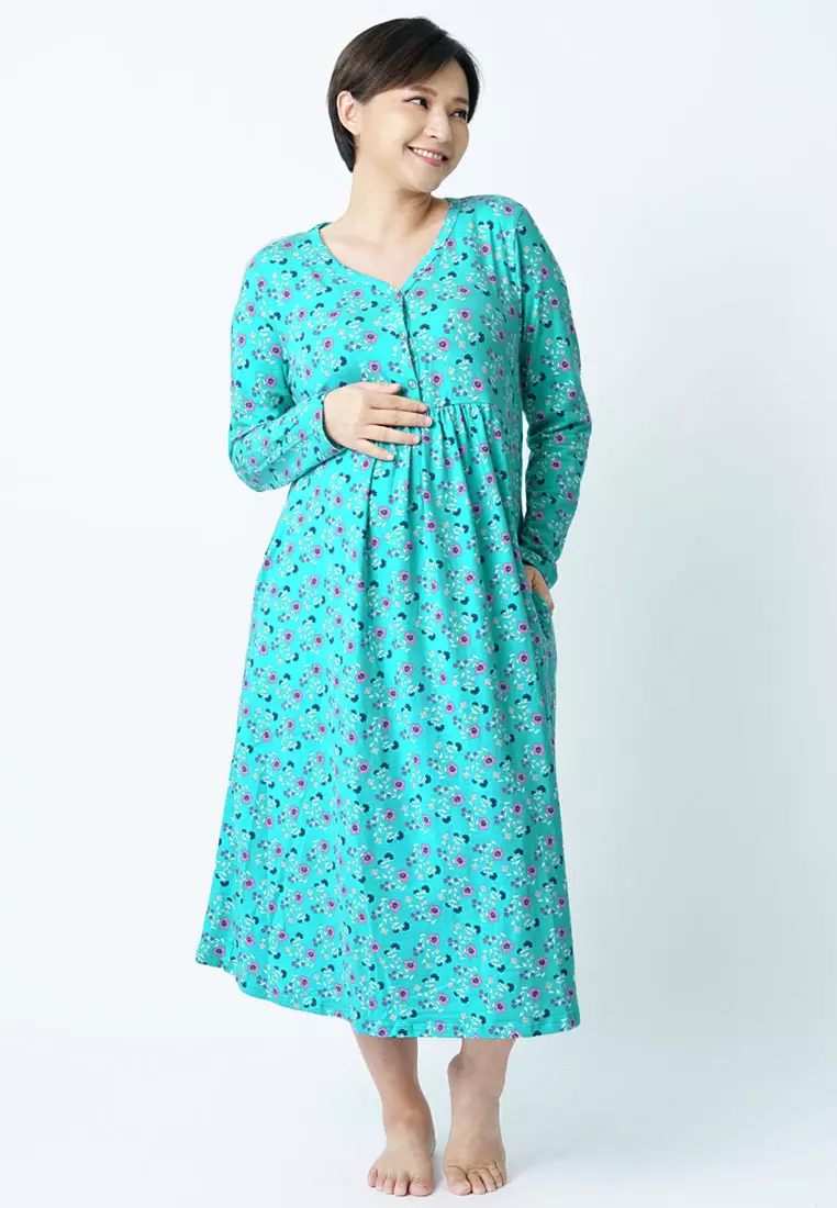 9months Maternity Turquoise Sleepwear Nursing Dress