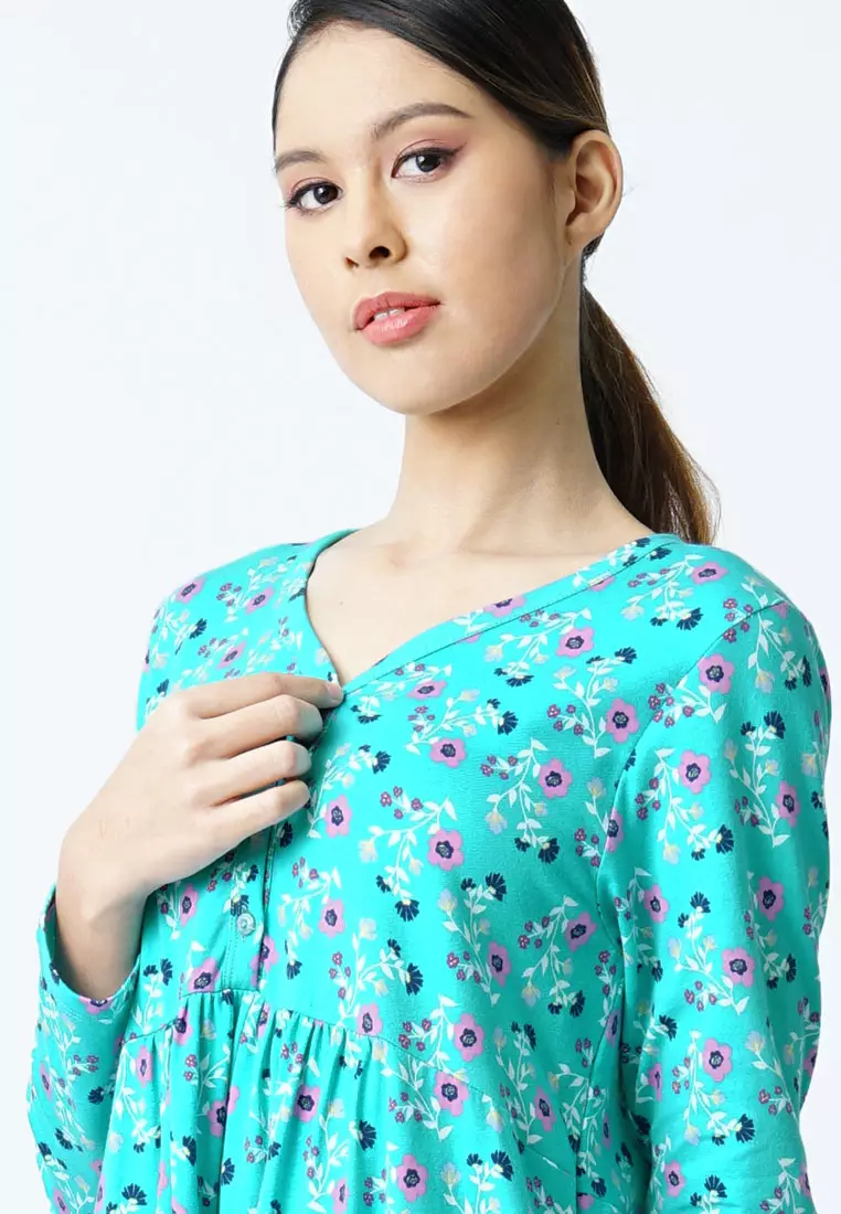 9months Maternity Turquoise Sleepwear Nursing Dress