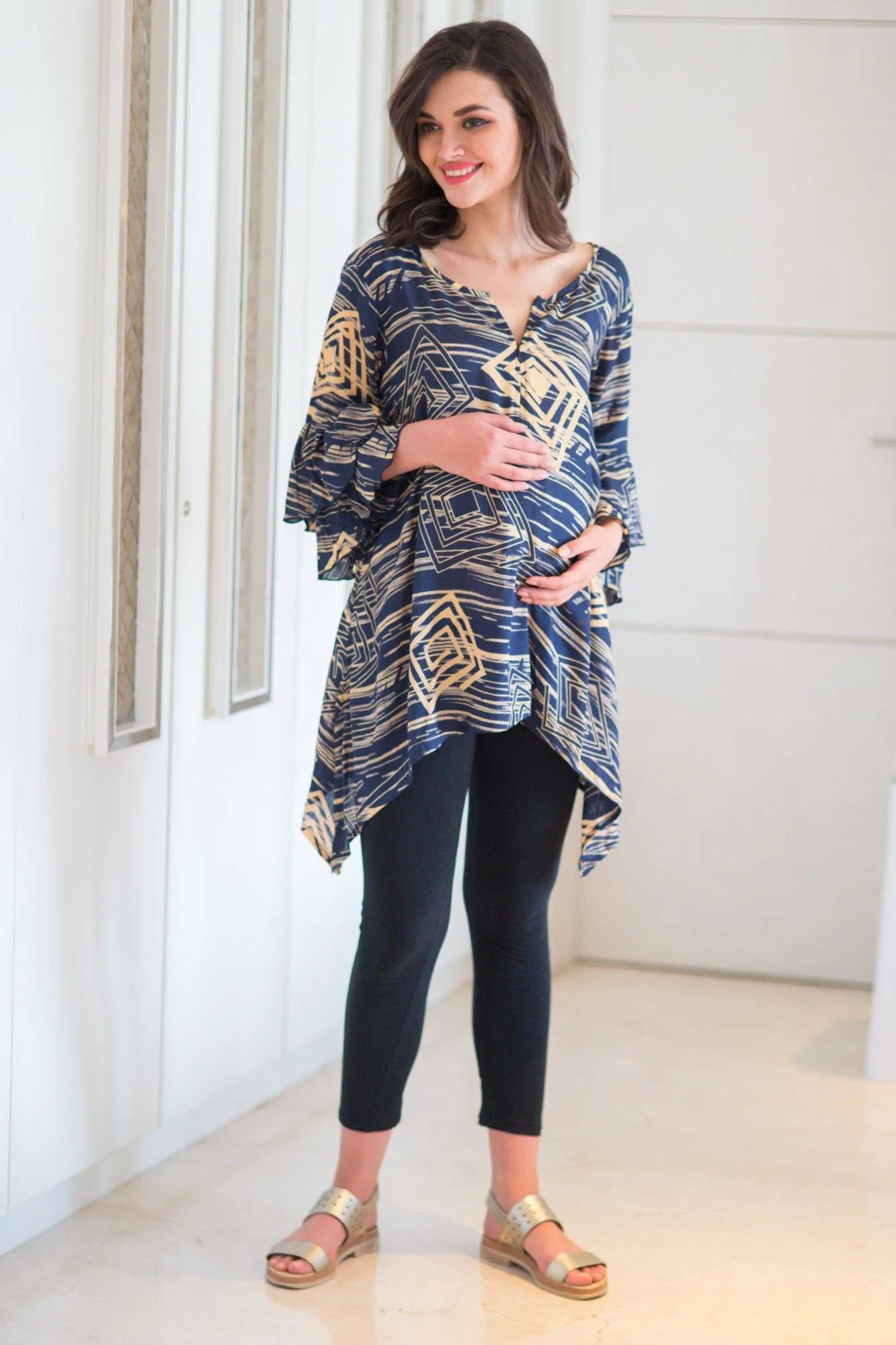 Abstract Indigo Maternity & Nursing Top