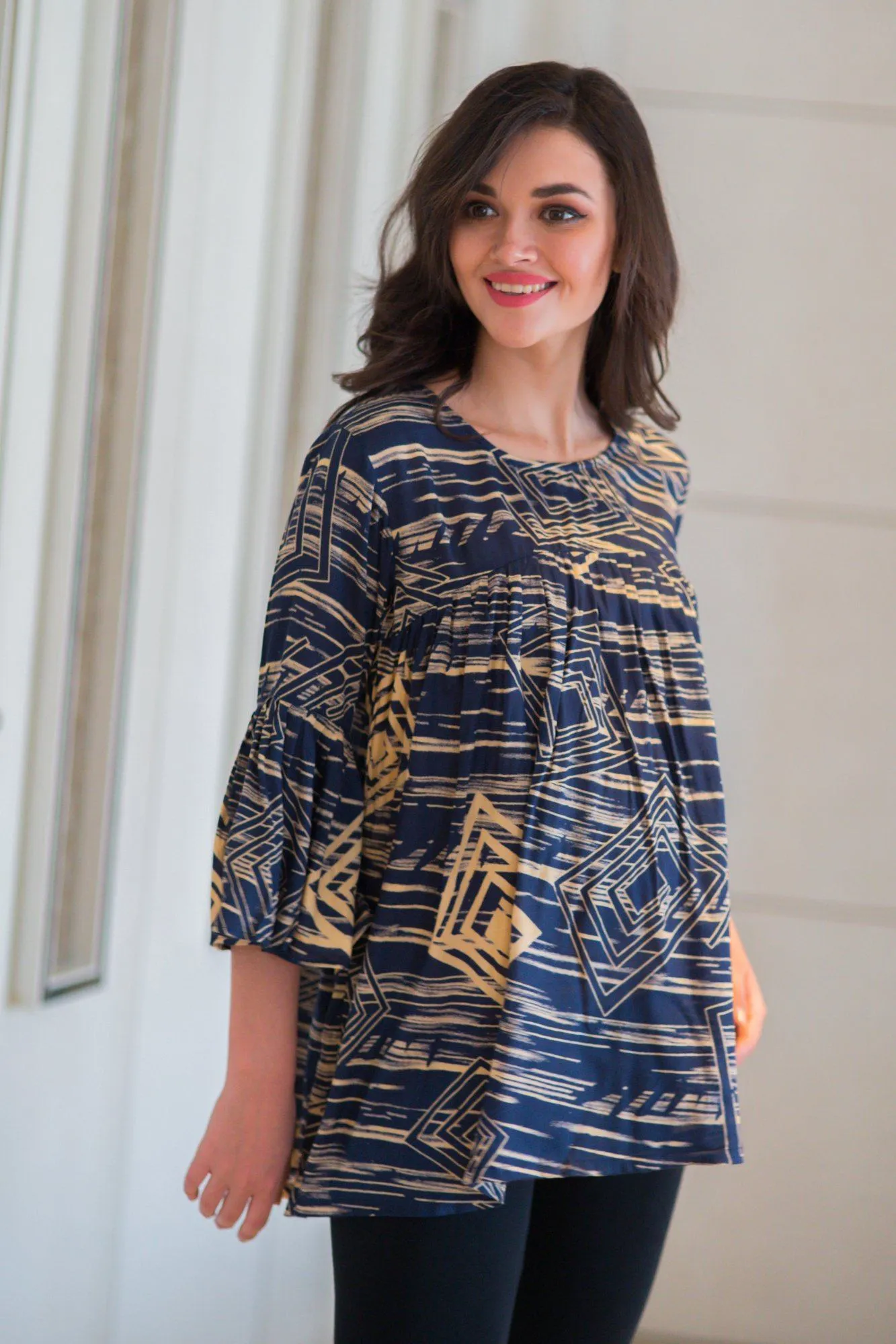 Abstract Indigo Maternity & Nursing Top