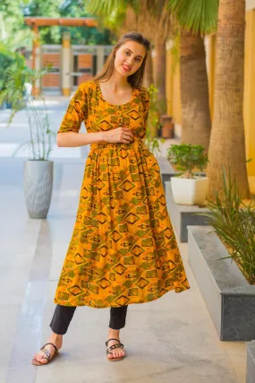 Abstract Yellow Maternity & Nursing Kurta