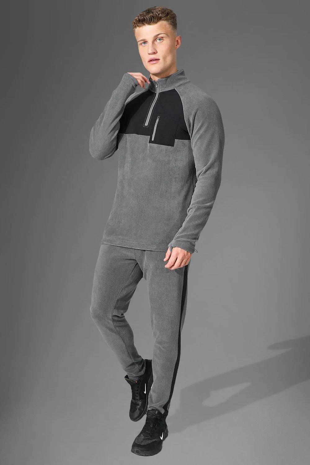 Active Gym Polar Fleece 1/4 Zip Tracksuit | boohooMAN UK