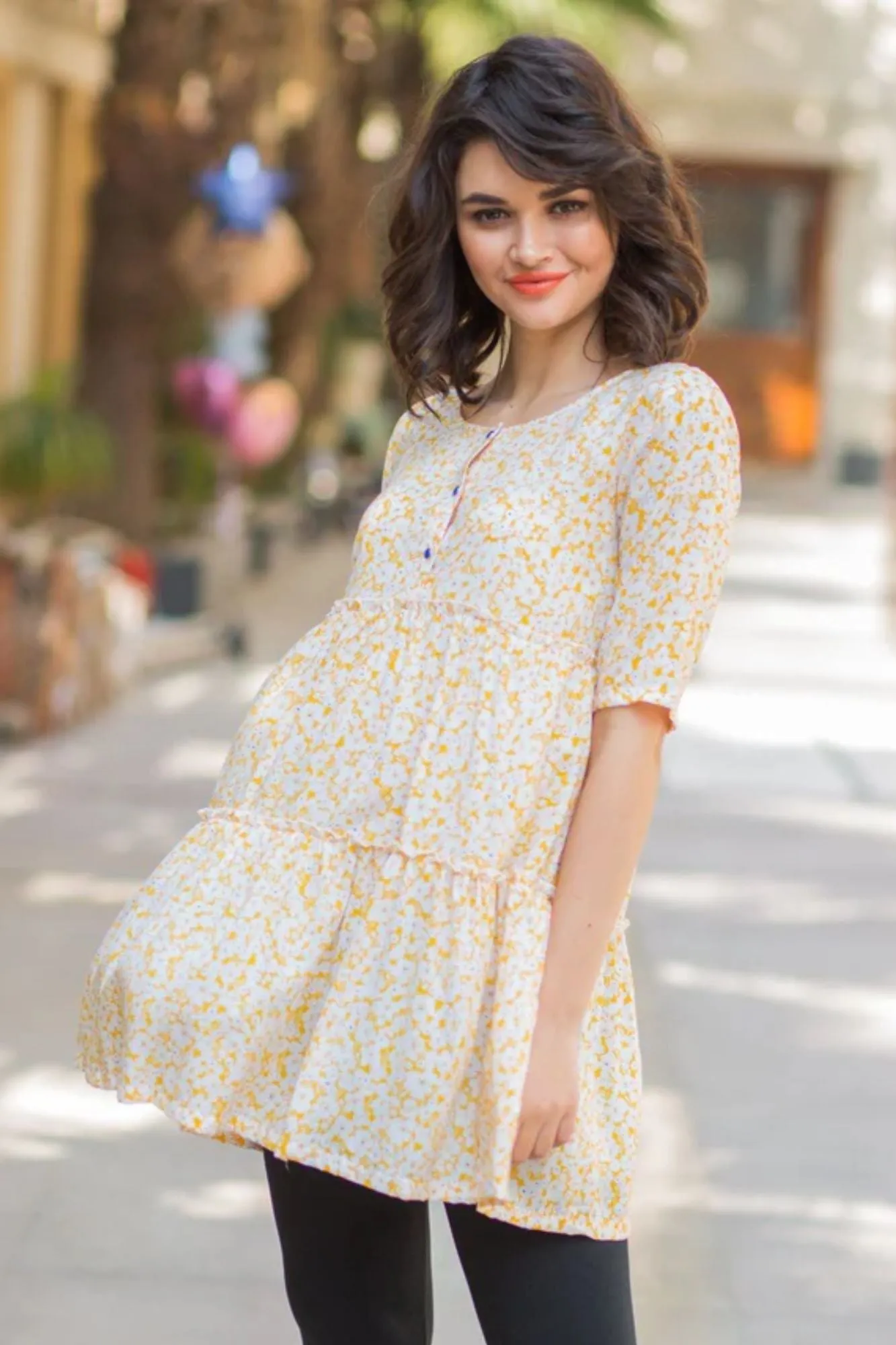 Baby Yellow Layered Maternity & Nursing Top