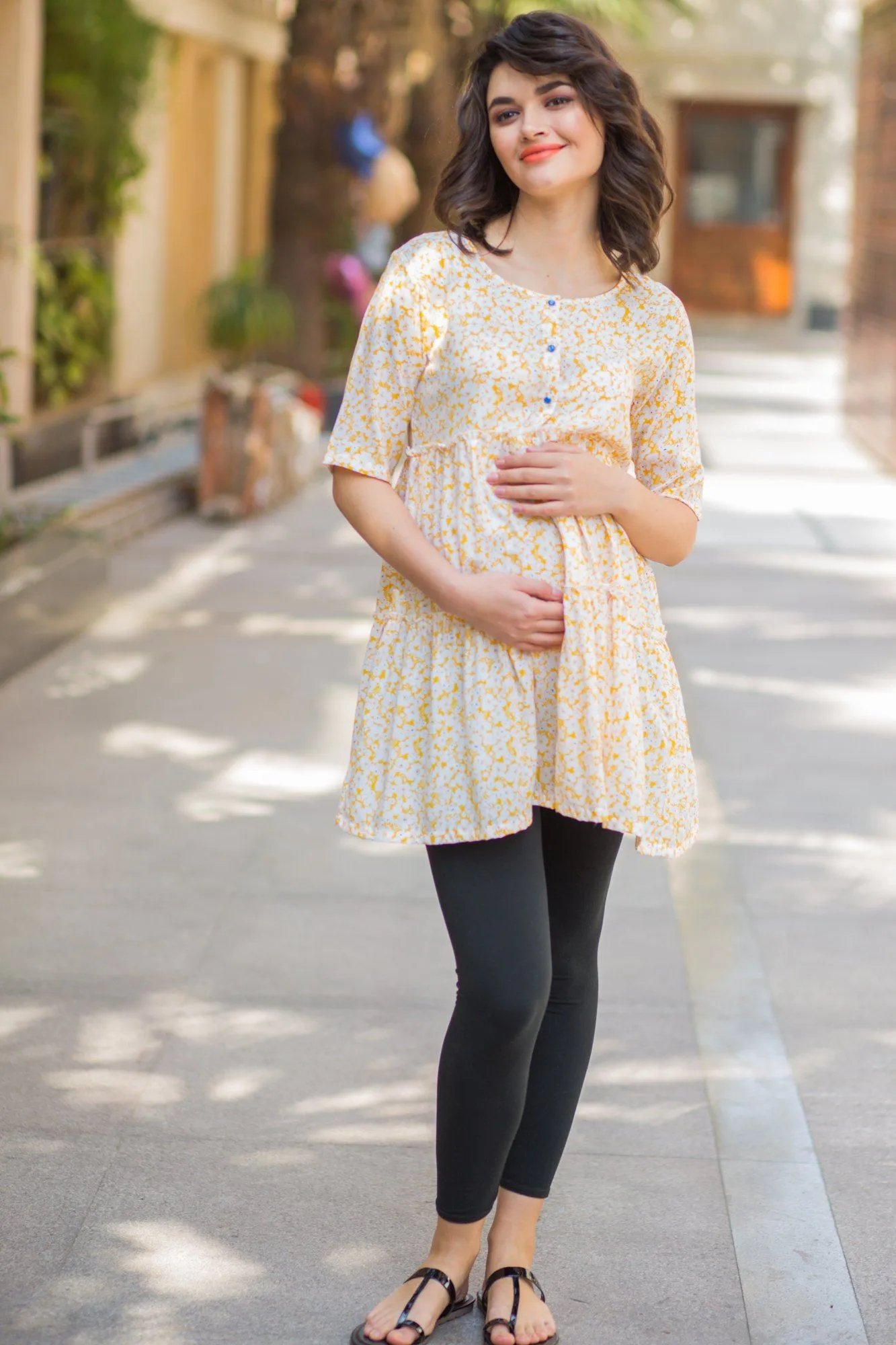 Baby Yellow Layered Maternity & Nursing Top