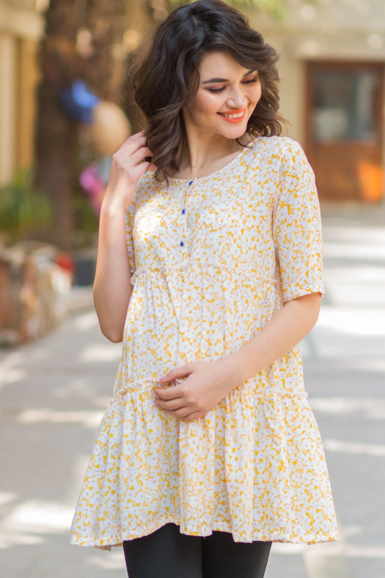 Baby Yellow Layered Maternity & Nursing Top