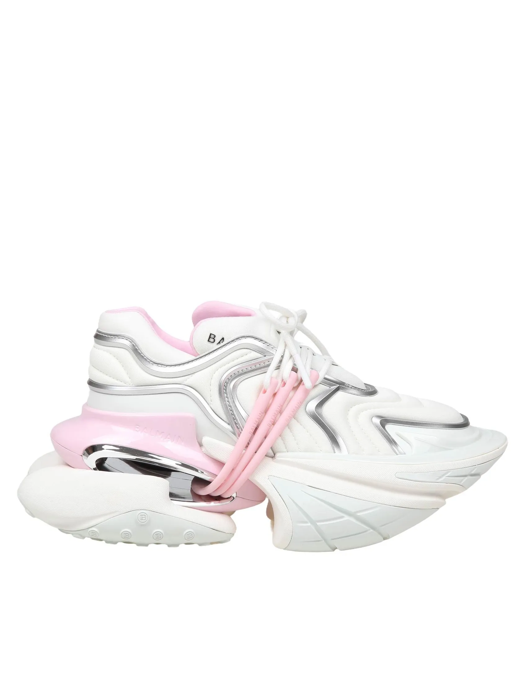 BALMAIN UNICORN WAVE SNEAKERS IN WHITE AND PINK NEOPRENE