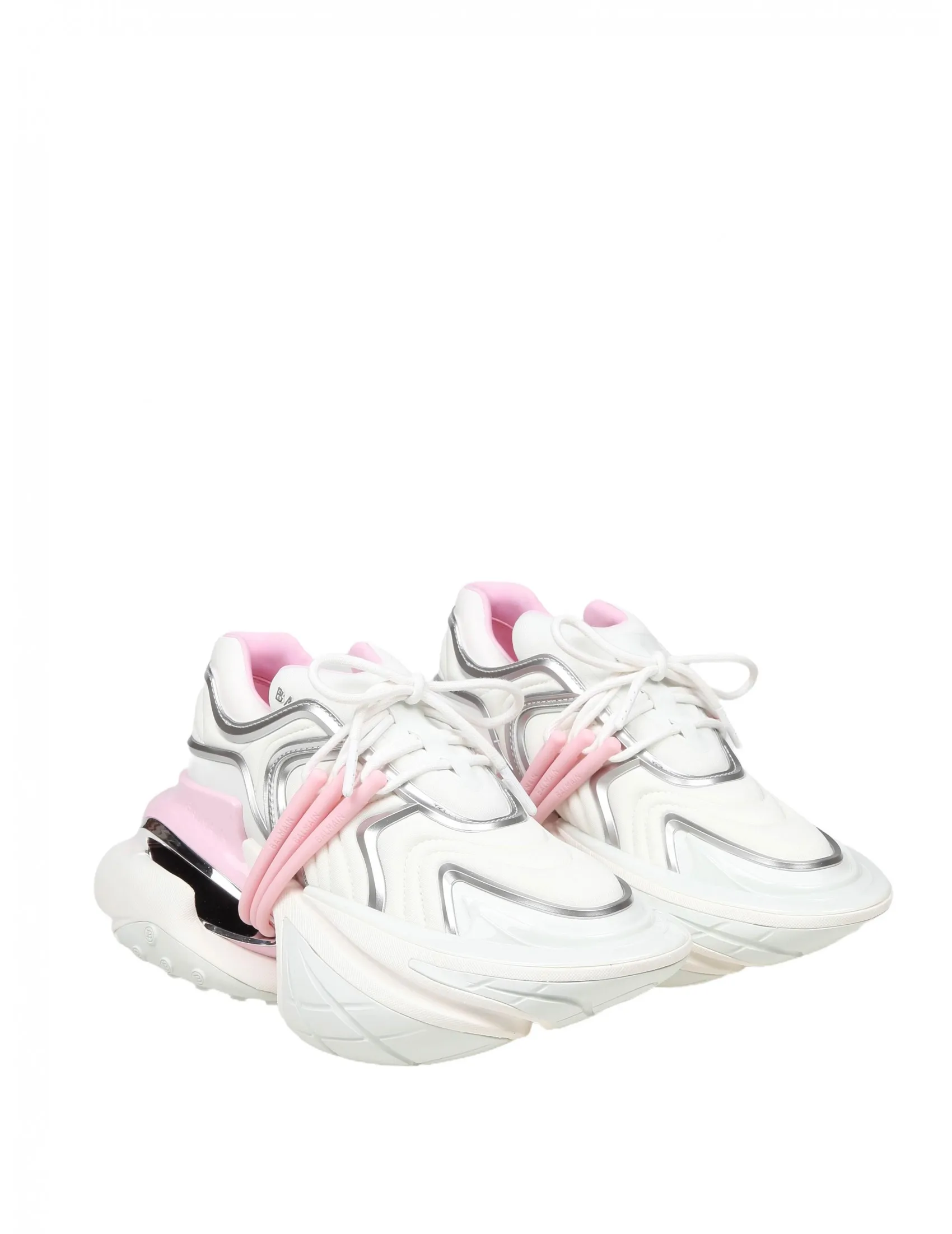 BALMAIN UNICORN WAVE SNEAKERS IN WHITE AND PINK NEOPRENE