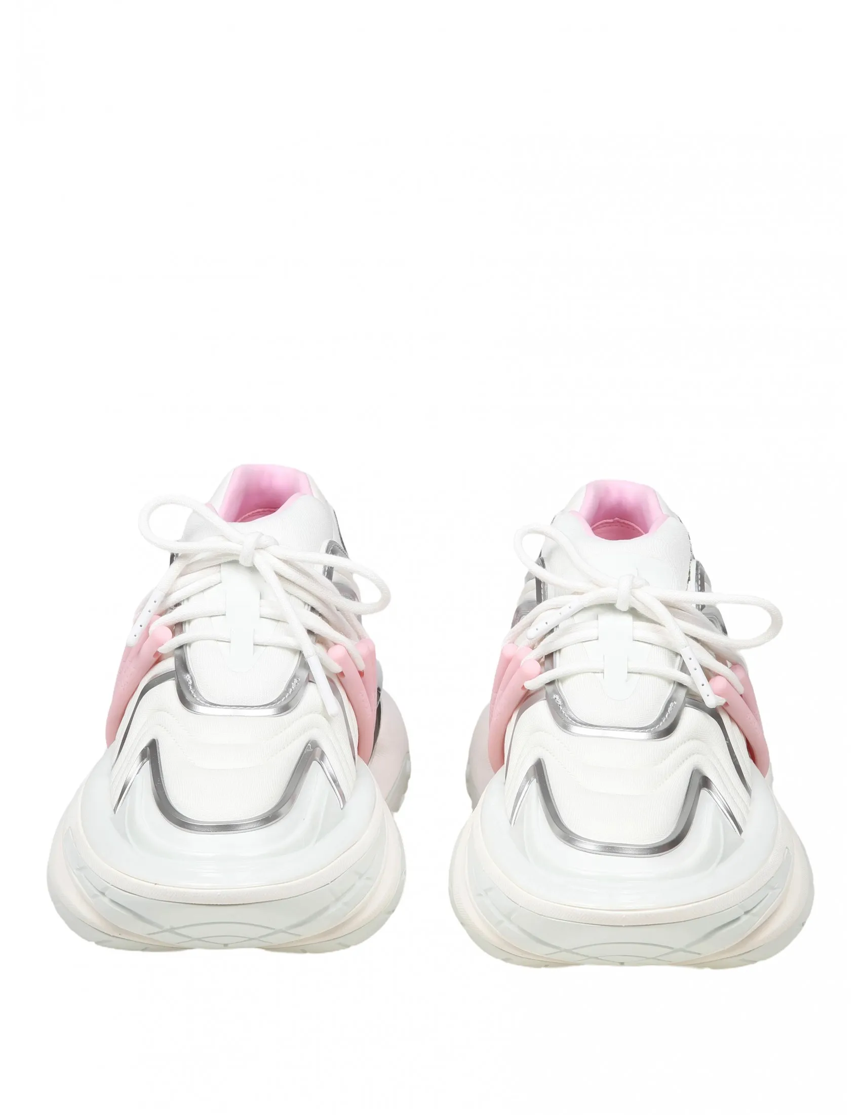 BALMAIN UNICORN WAVE SNEAKERS IN WHITE AND PINK NEOPRENE