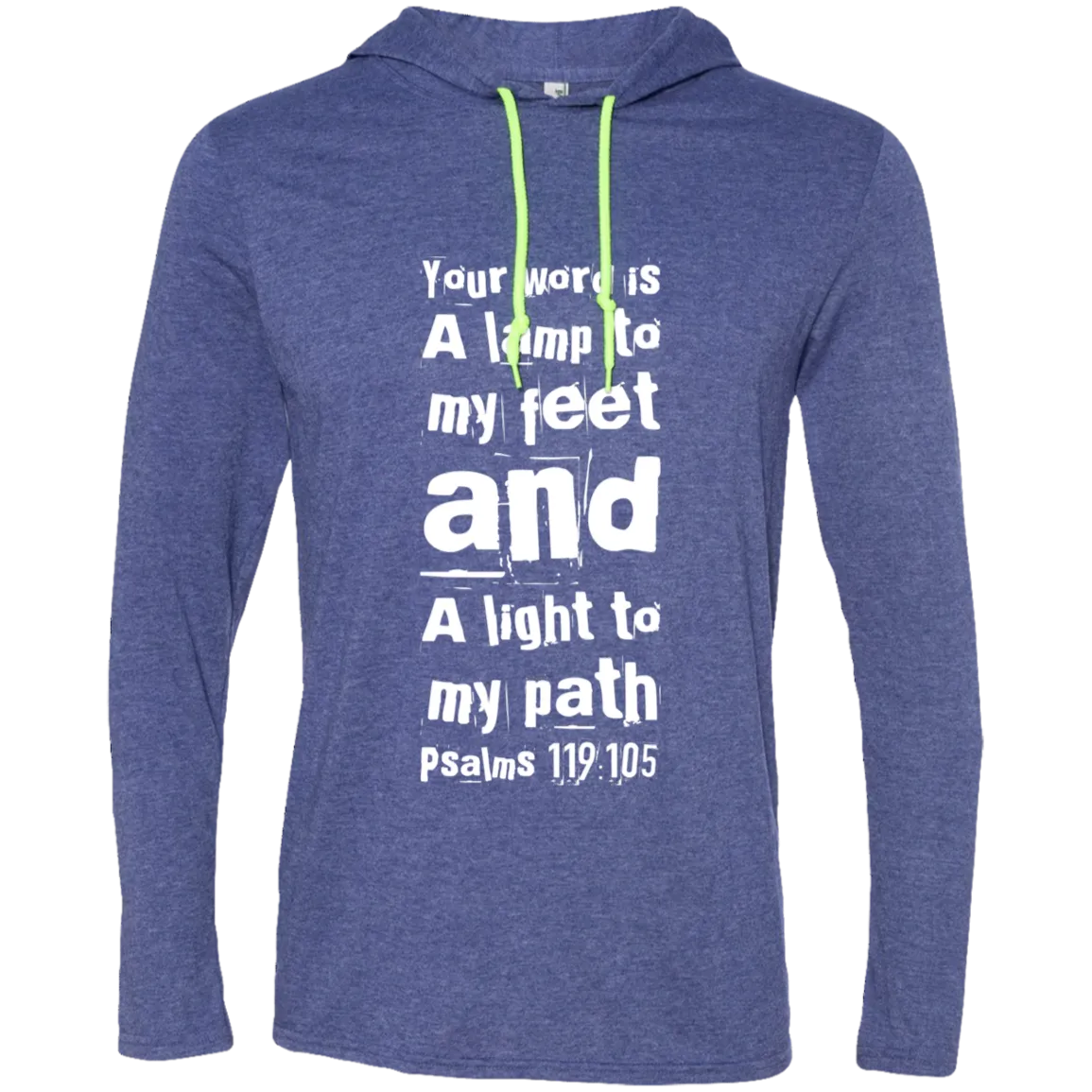 Bible Verse Men Long Sleeve T-Shirt Hoodie - Your Word Is Light To My Path ~Psalm 119:105~ Design 6 (White Font)