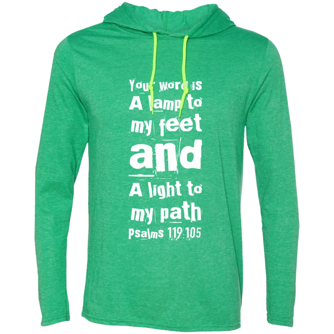 Bible Verse Men Long Sleeve T-Shirt Hoodie - Your Word Is Light To My Path ~Psalm 119:105~ Design 6 (White Font)