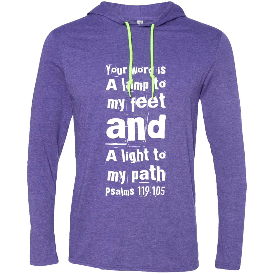 Bible Verse Men Long Sleeve T-Shirt Hoodie - Your Word Is Light To My Path ~Psalm 119:105~ Design 6 (White Font)