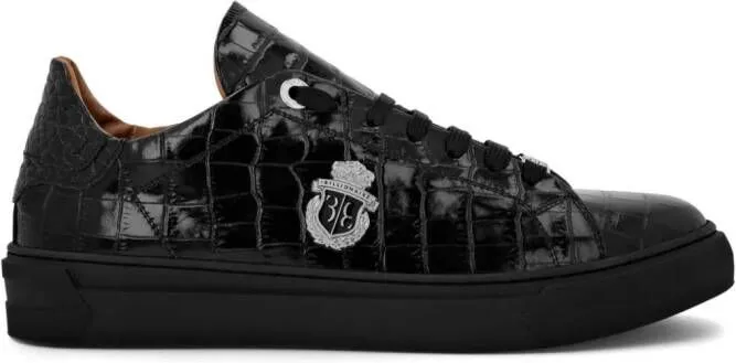 Billionaire Croco-print logo-plaque leather sneakers Black