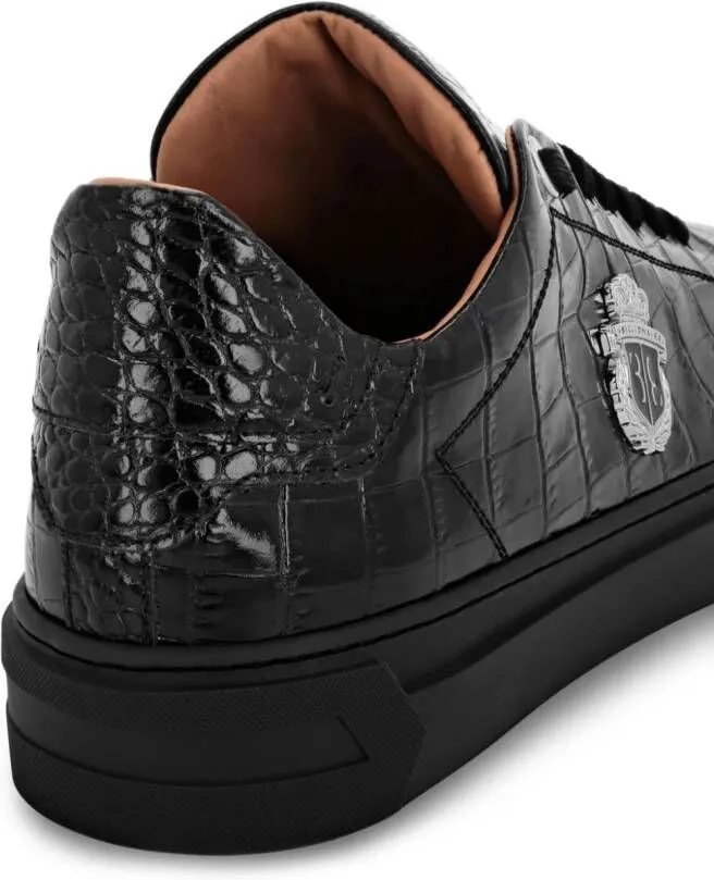 Billionaire Croco-print logo-plaque leather sneakers Black