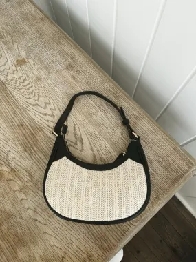 Black Rounded Straw Shoulder Bag