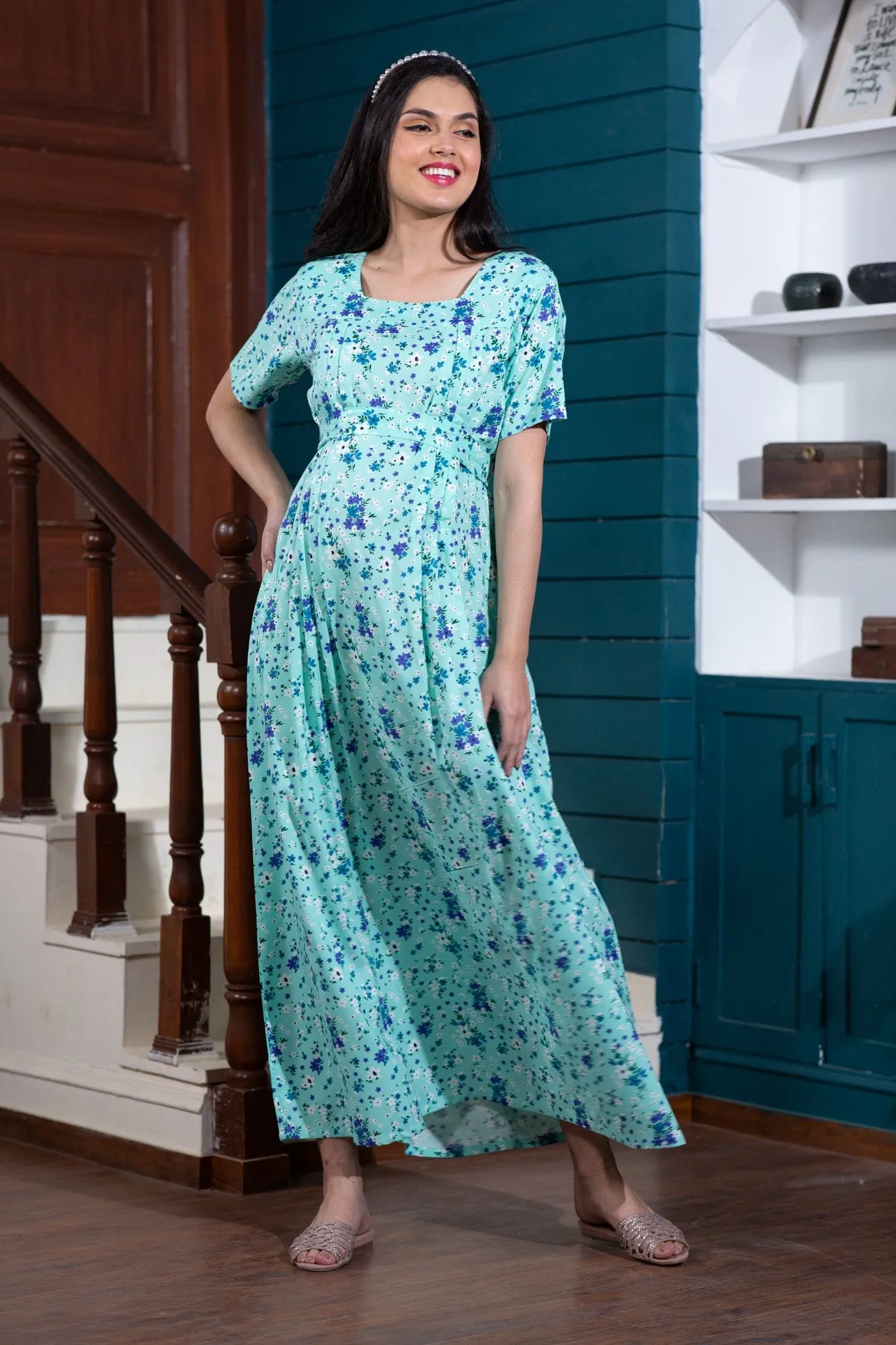 Blossom Mint Maternity & Nursing Night Dress