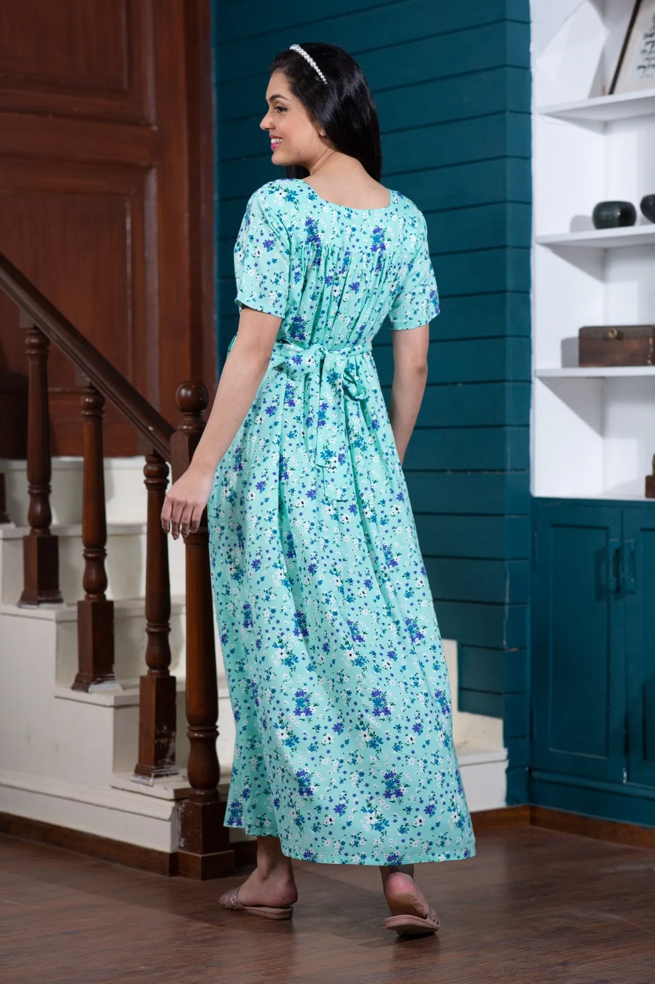 Blossom Mint Maternity & Nursing Night Dress