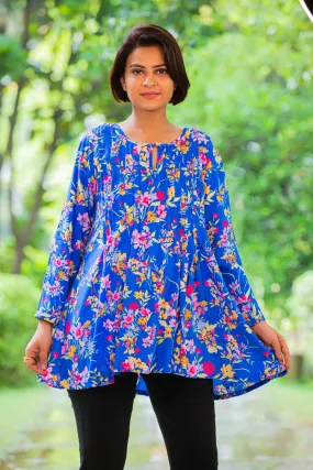 Blue Floral Pintucks Maternity & Nursing Top