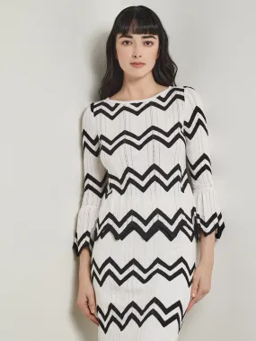 Boat Neck Tunic - Contrast Chevron Pointelle Soft Knit