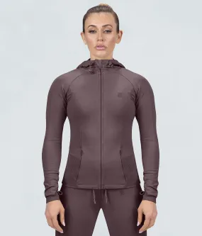 Born Tough Contoured Ash Brown Sleeve Loops Athletic Tracksuit Hoodie for Women