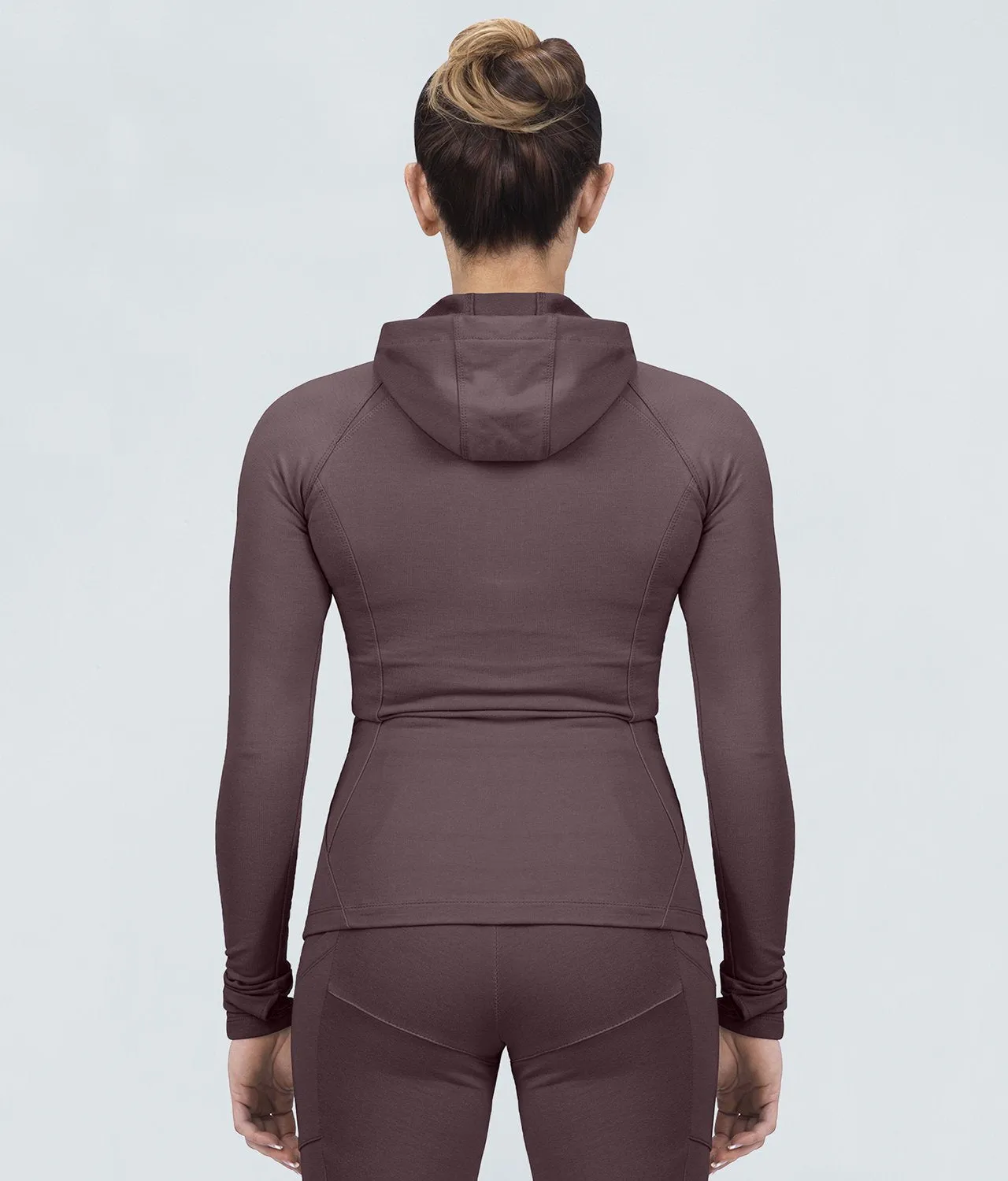 Born Tough Contoured Ash Brown Sleeve Loops Athletic Tracksuit Hoodie for Women