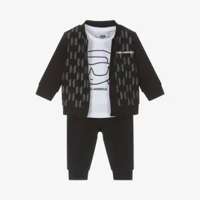 Boys Black Cotton Monogram Tracksuit Set