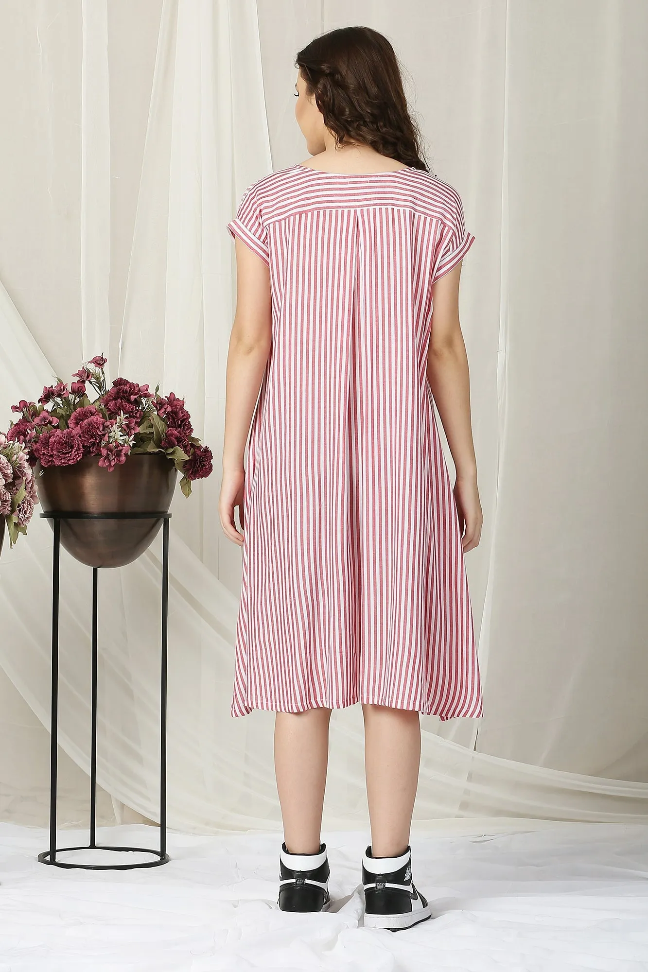 Breezy Red Striped Maternity & Nursing Dress