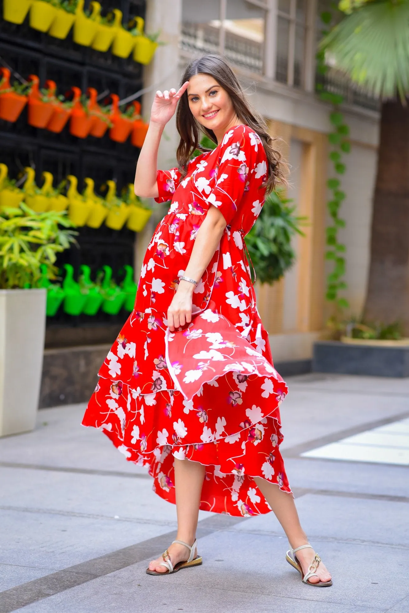 Candy Floral Maternity & Nursing Flair Dress