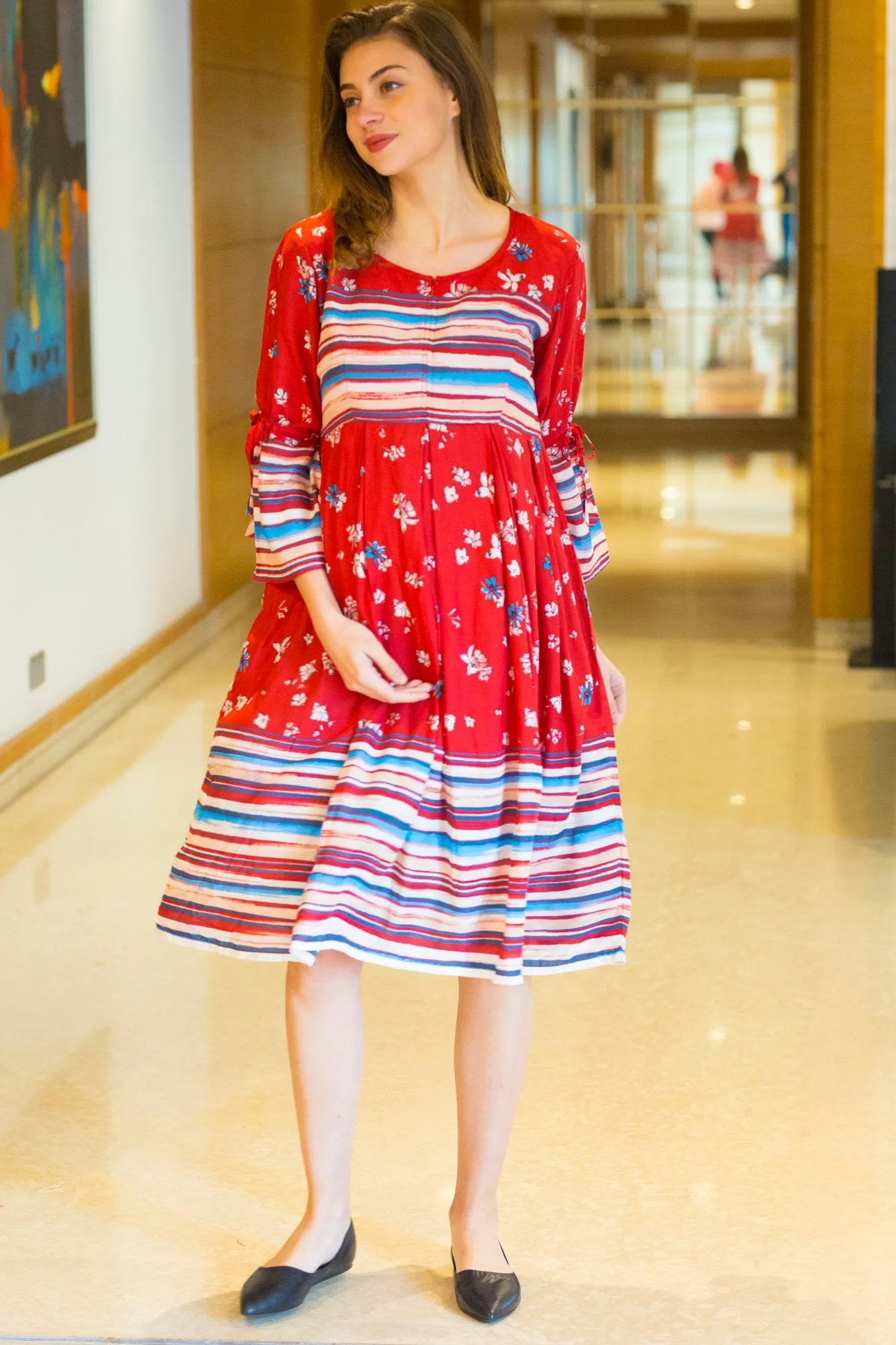 Candy Red Maternity & Nursing Swing Dress