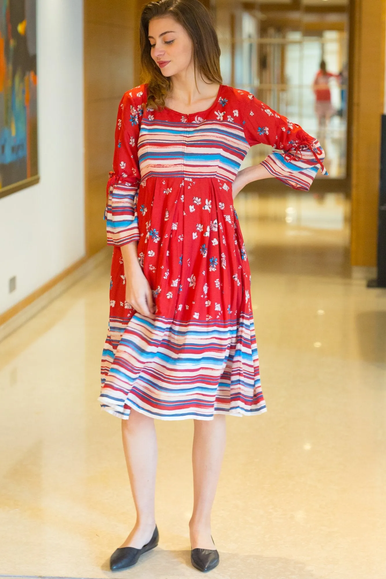 Candy Red Maternity & Nursing Swing Dress