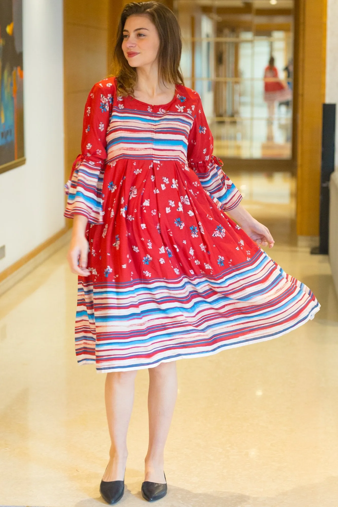 Candy Red Maternity & Nursing Swing Dress