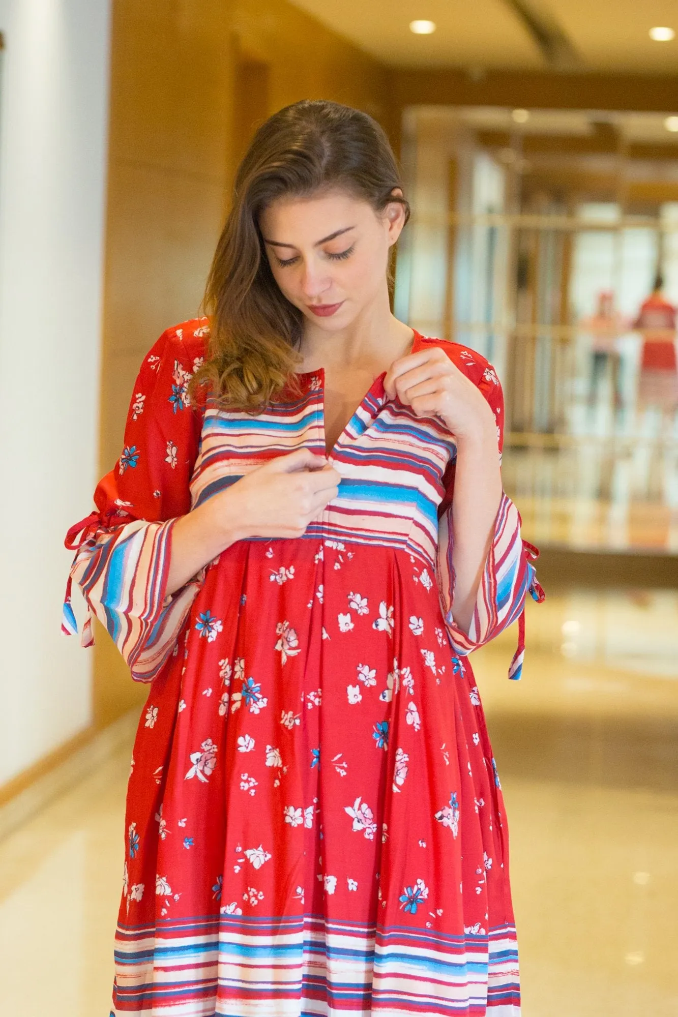 Candy Red Maternity & Nursing Swing Dress