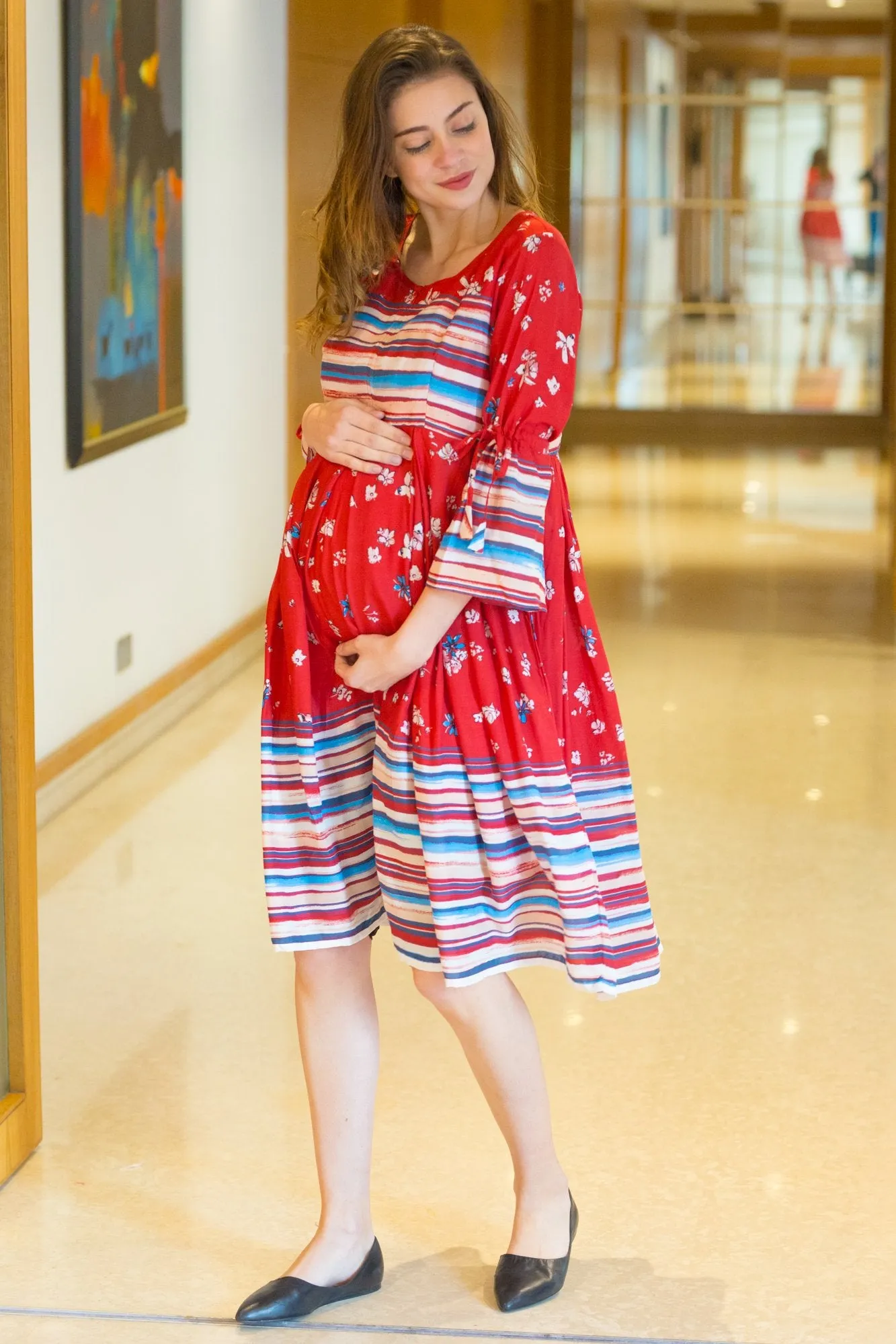 Candy Red Maternity & Nursing Swing Dress