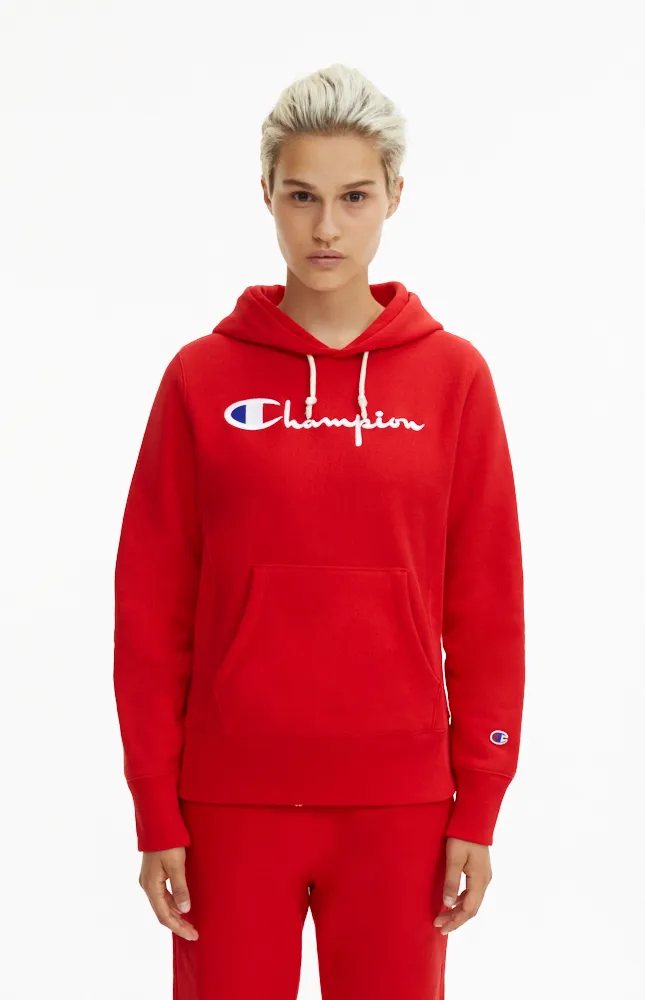 Champion Reverse Weave Script Logo Hoodie Women’s – Red