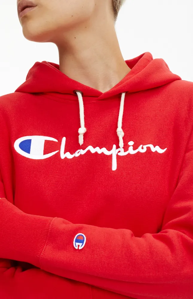 Champion Reverse Weave Script Logo Hoodie Women’s – Red