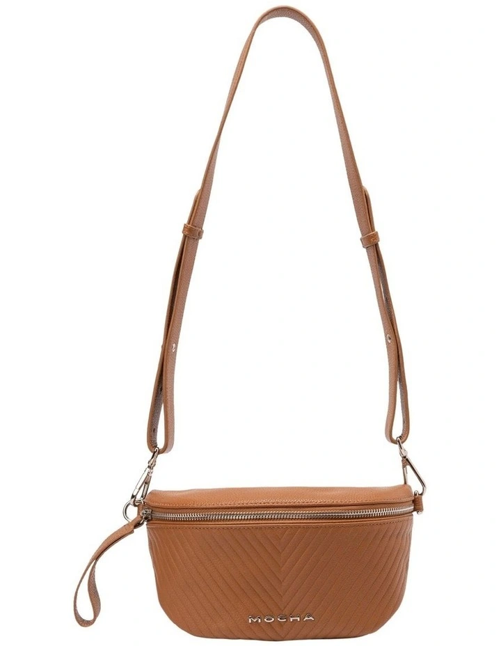 Chevron Leather Bum Bag in Tan