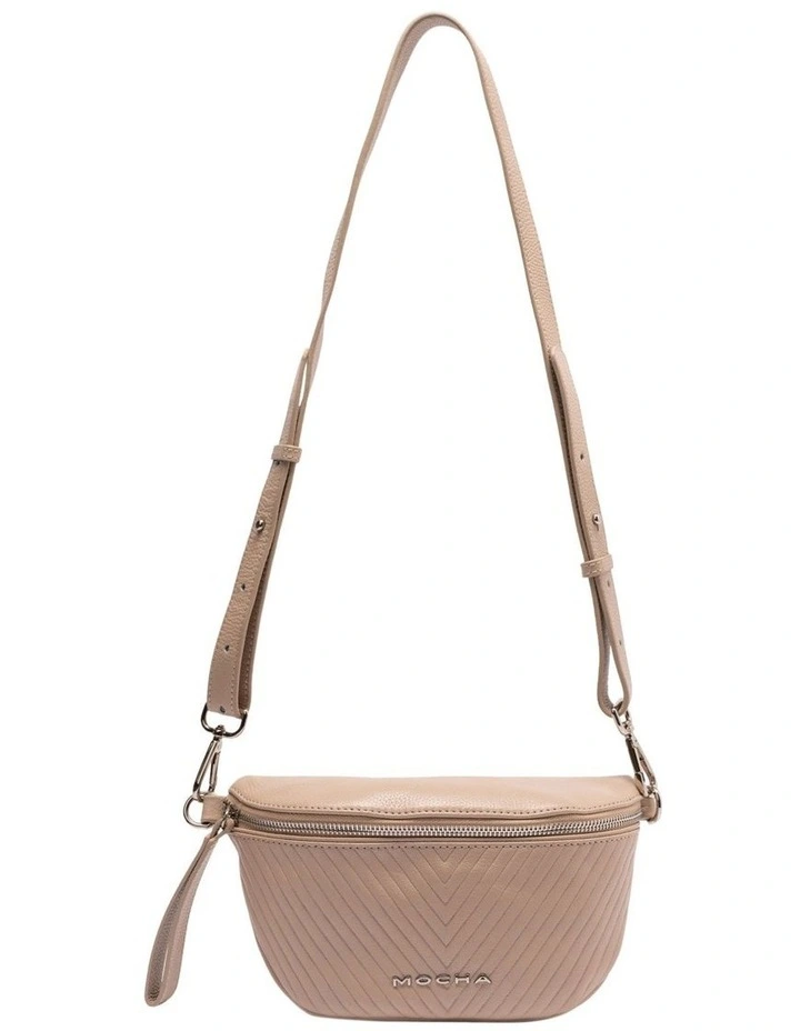 Chevron Leather Bum Bag in Tan