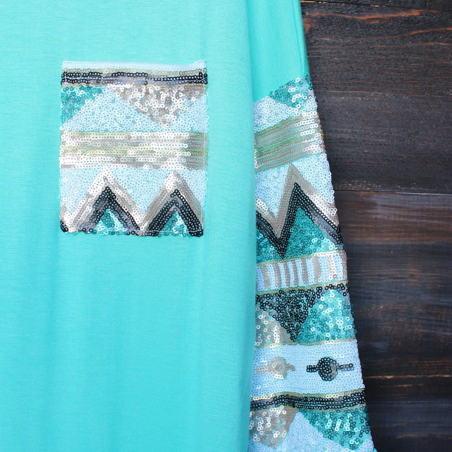 Chevron Sequin Aztec Sleeve Tunic in More Colors