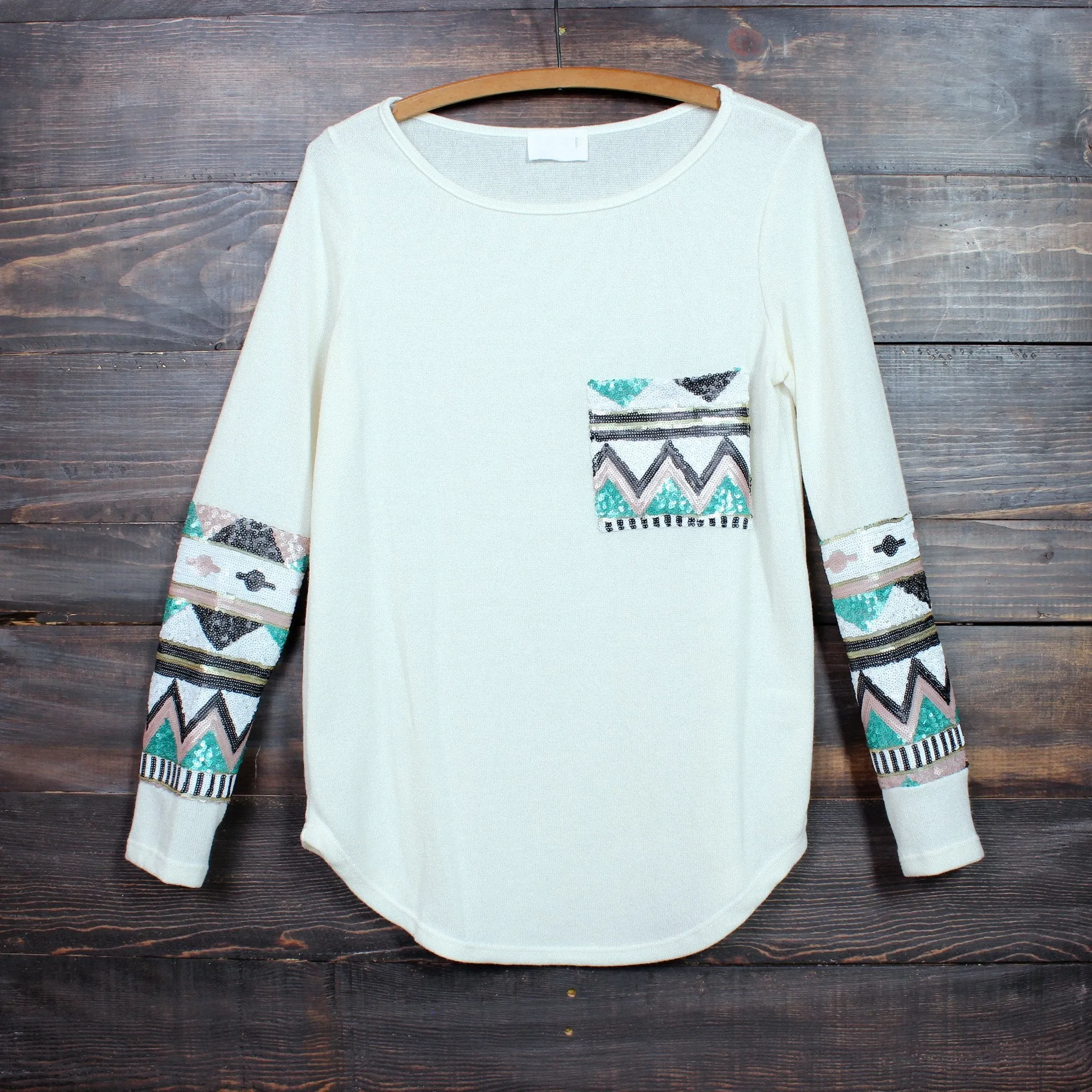 Chevron Sequin Aztec Sleeve Tunic in More Colors