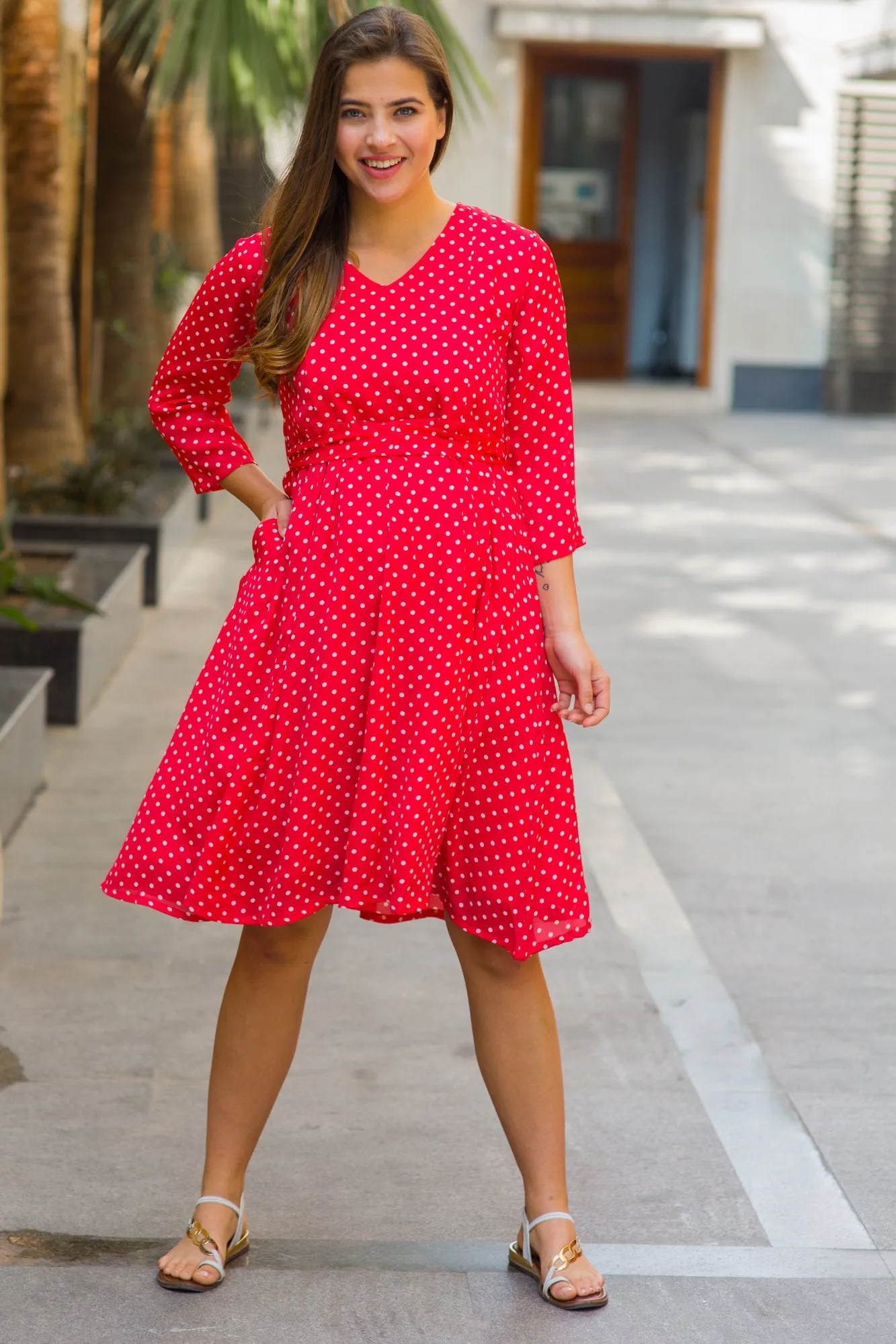 Chirpy Red Polka Maternity & Nursing Dress