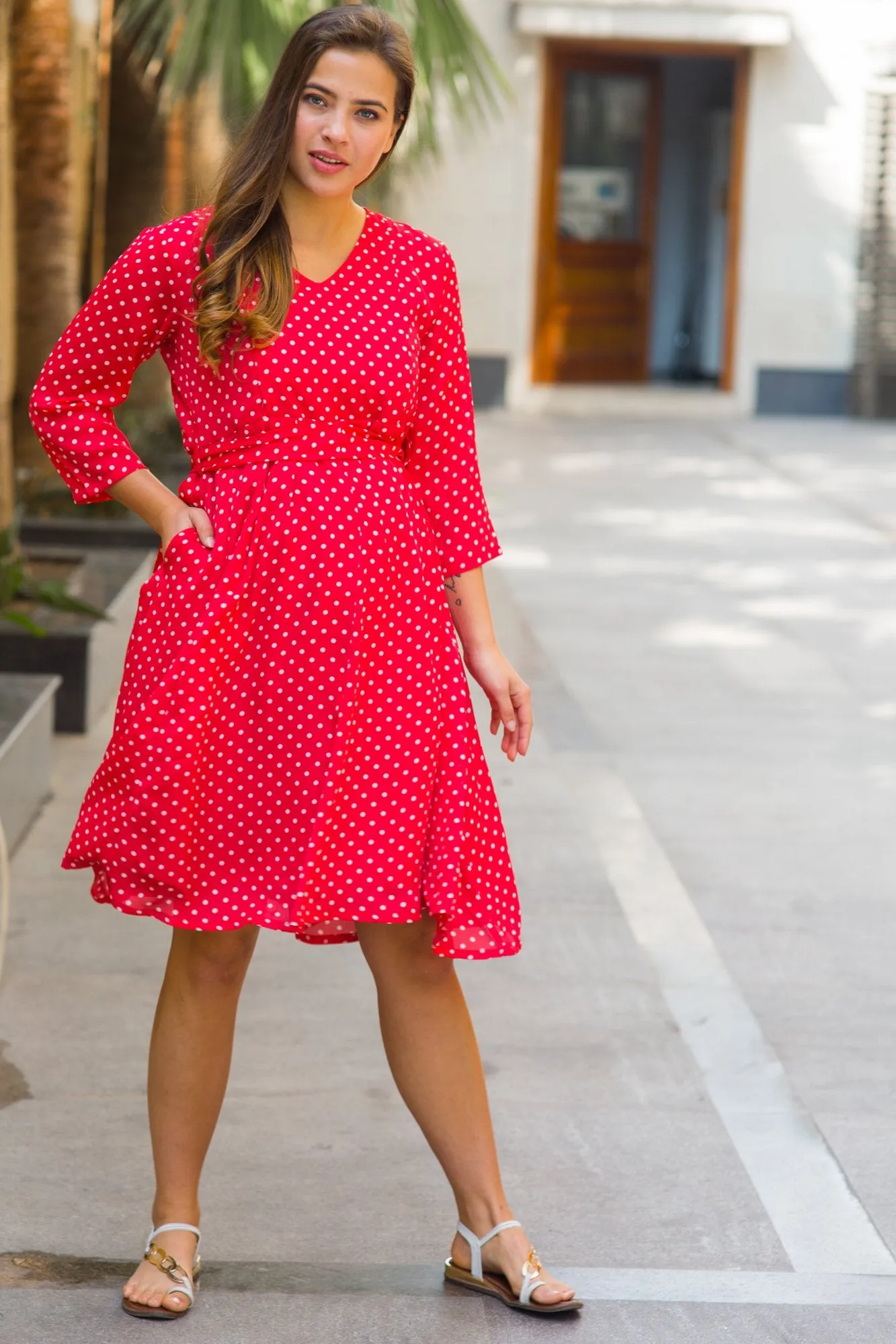 Chirpy Red Polka Maternity & Nursing Dress