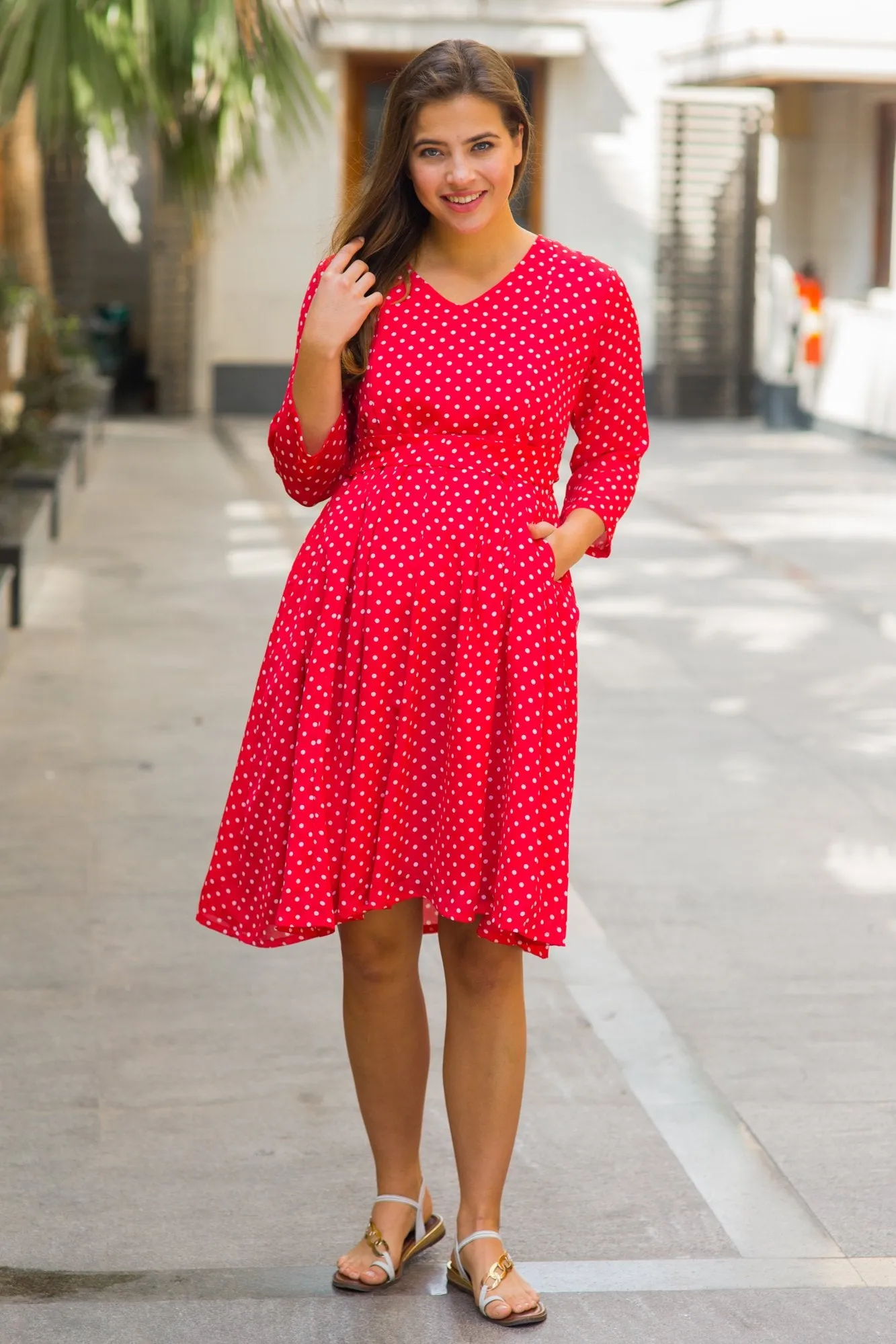 Chirpy Red Polka Maternity & Nursing Dress