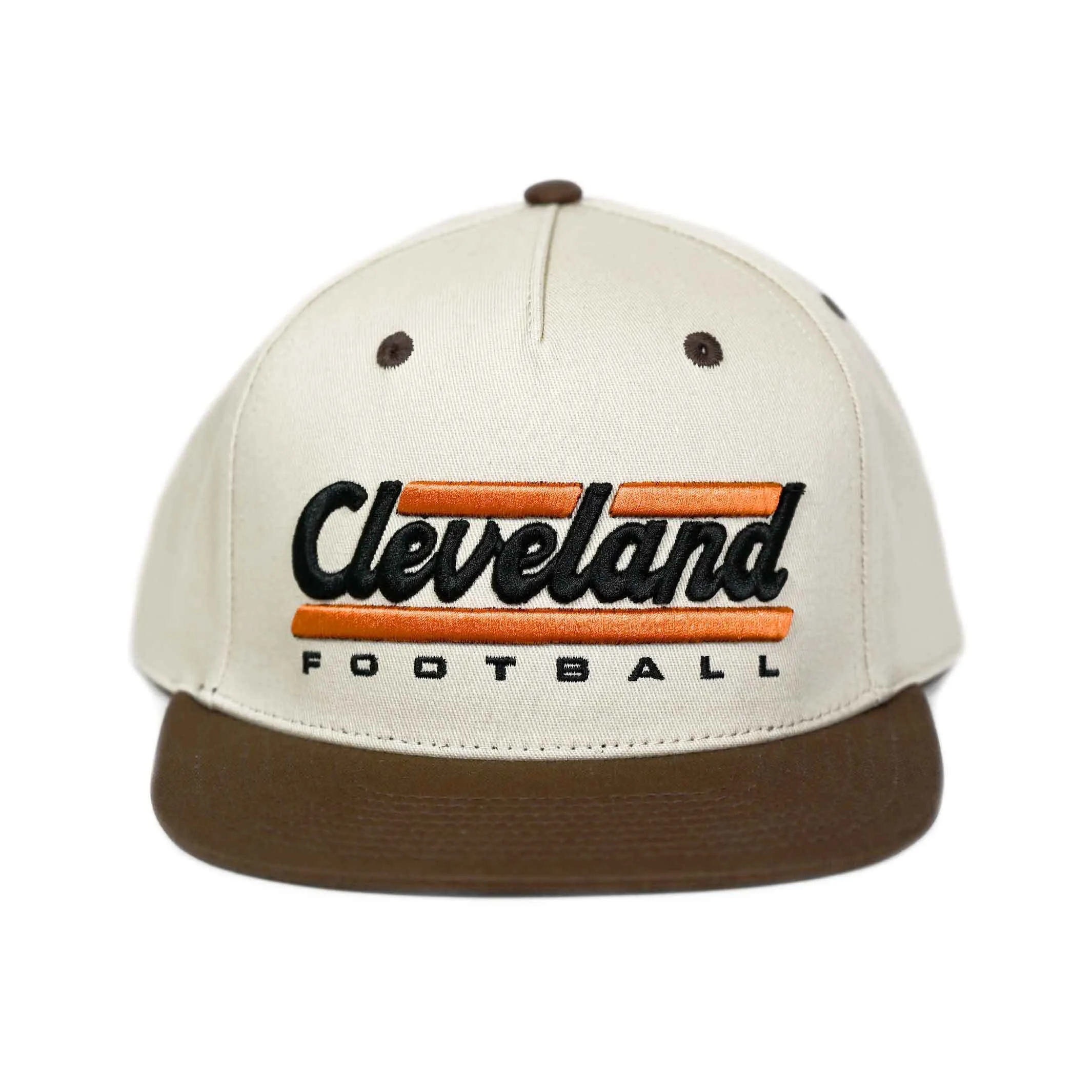 Cleveland Football Script Snapback Hat - Khaki-