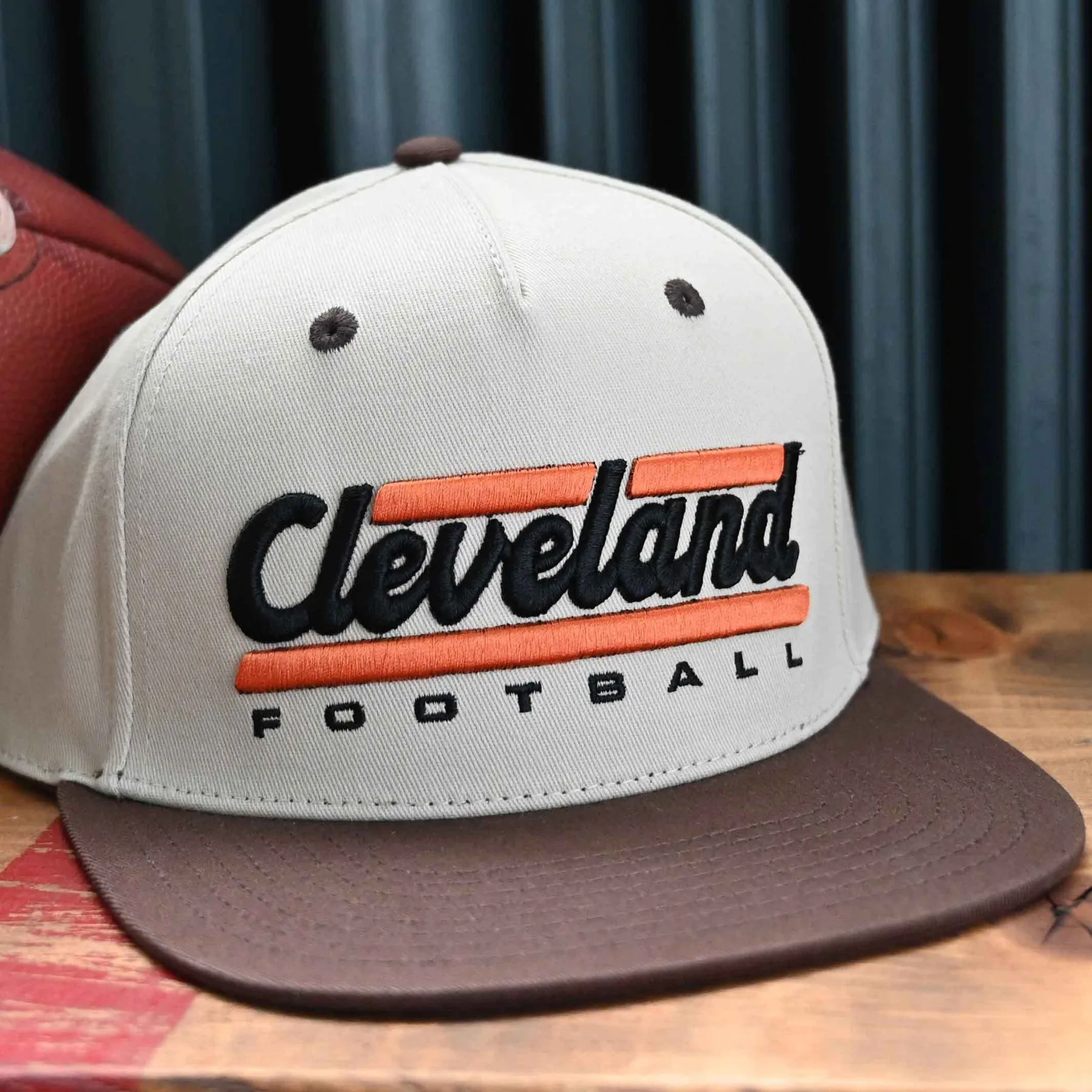 Cleveland Football Script Snapback Hat - Khaki-