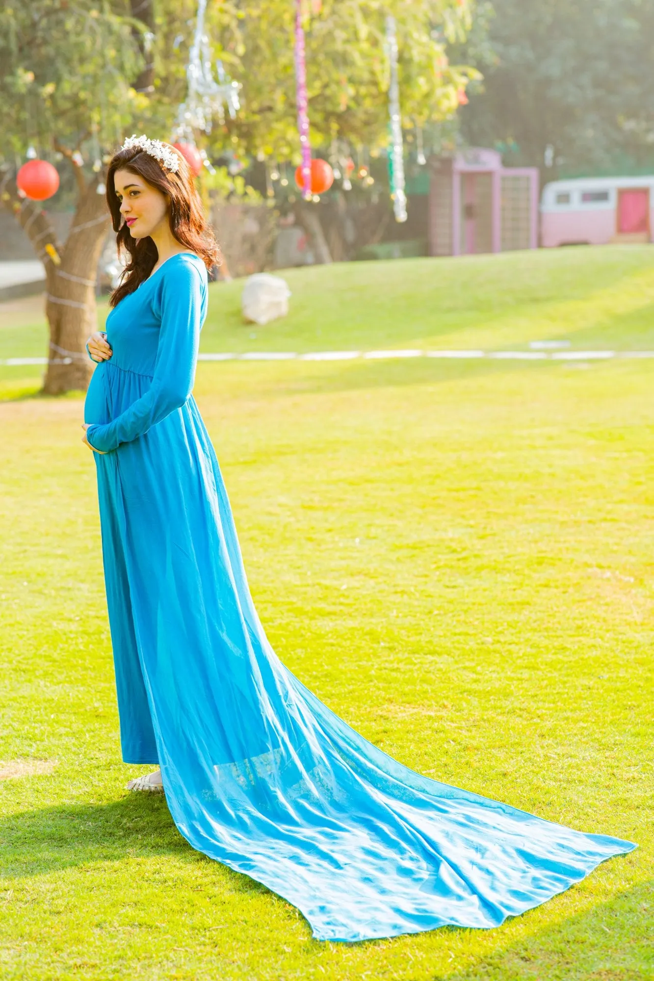 Cobalt Blue Trail Maternity Photoshoot Gown