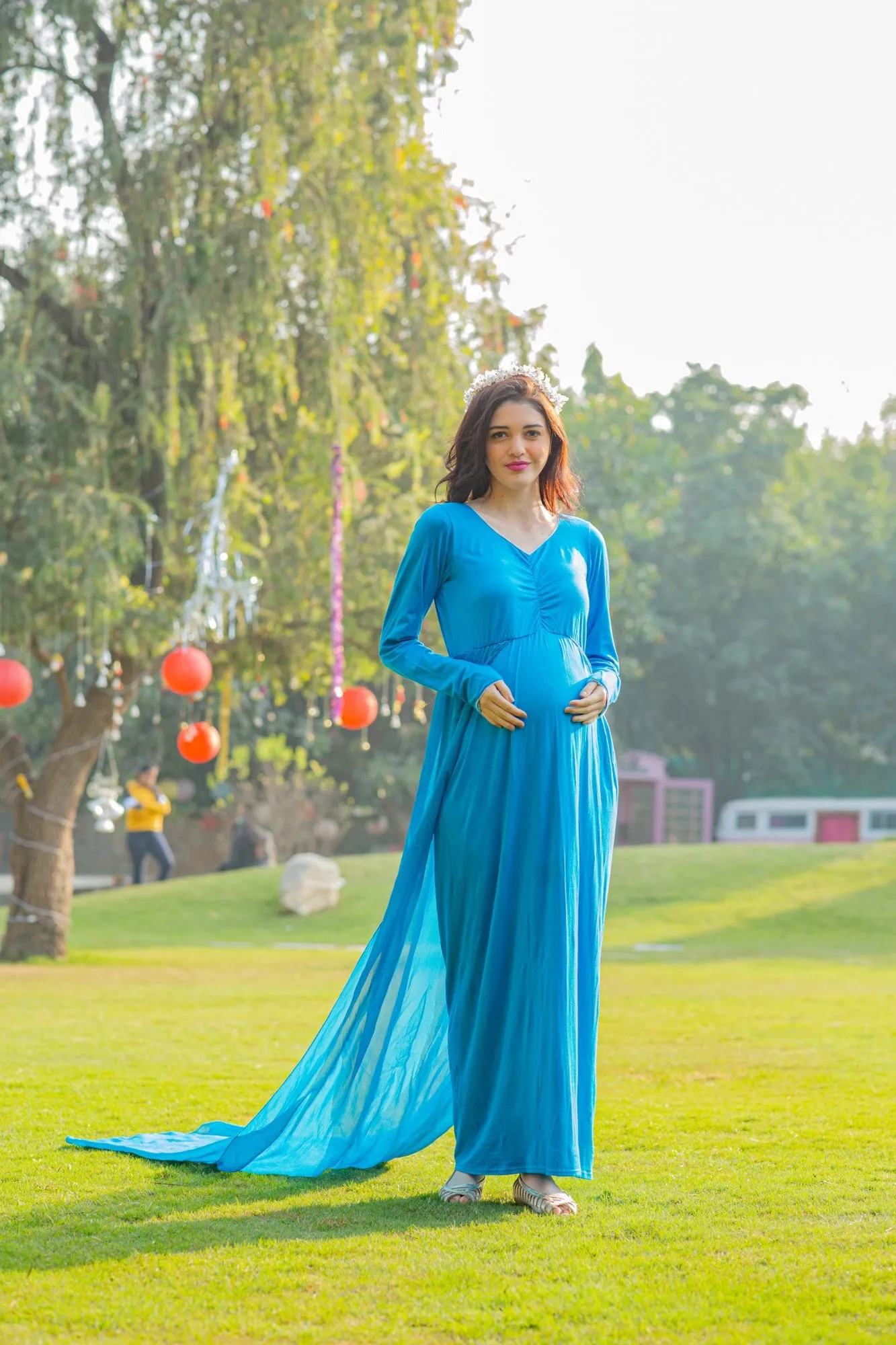 Cobalt Blue Trail Maternity Photoshoot Gown