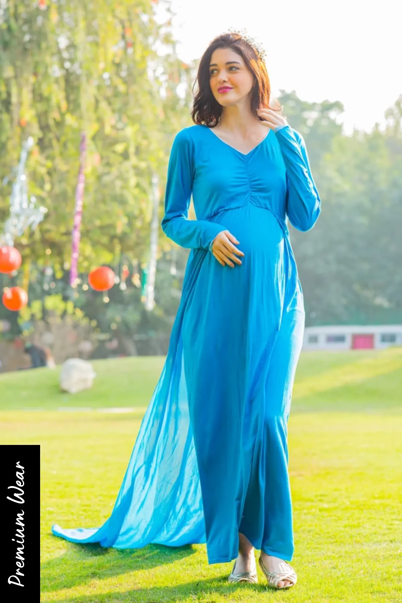 Cobalt Blue Trail Maternity Photoshoot Gown