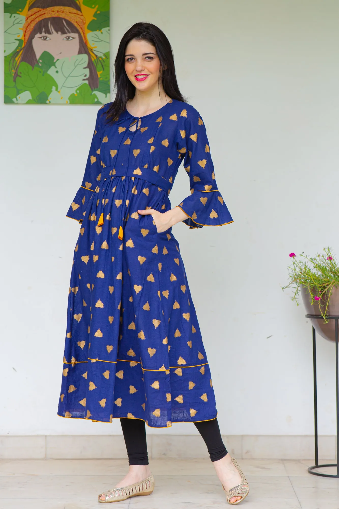 Cobalt Triangle Maternity & Nursing Kurta Dress