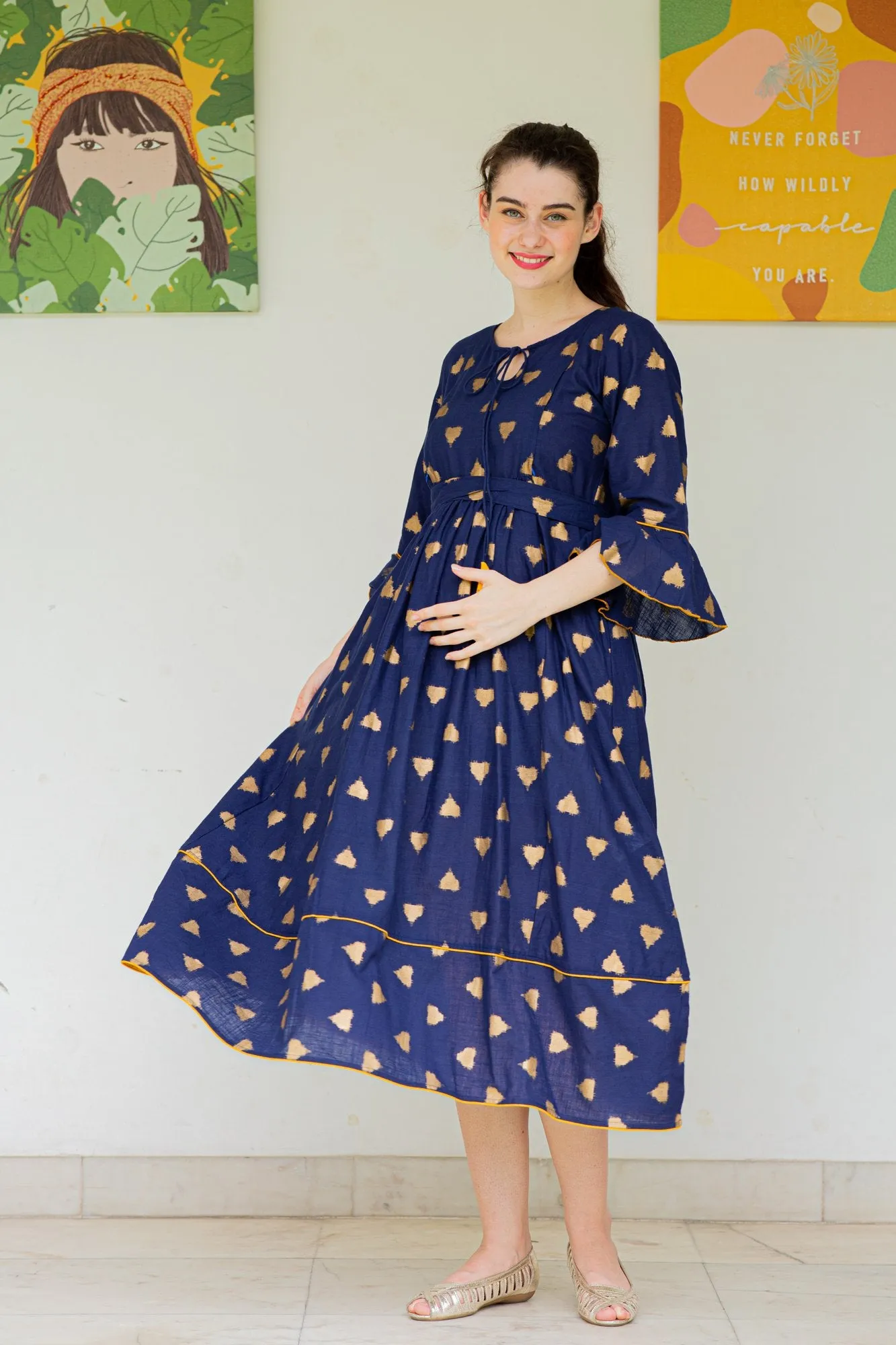 Cobalt Triangle Maternity & Nursing Kurta Dress