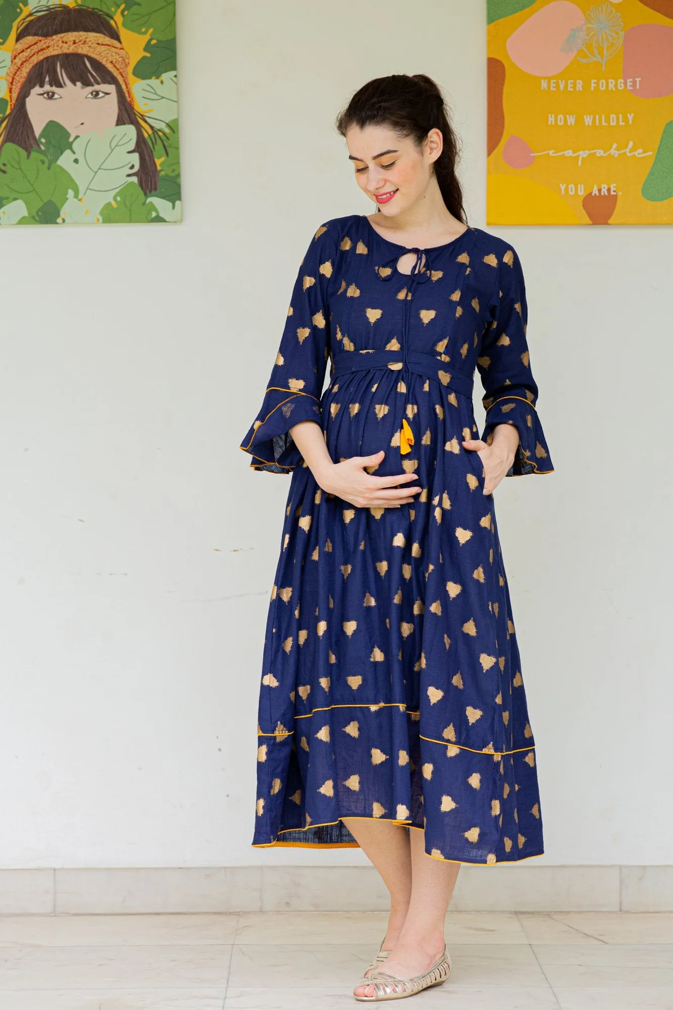 Cobalt Triangle Maternity & Nursing Kurta Dress