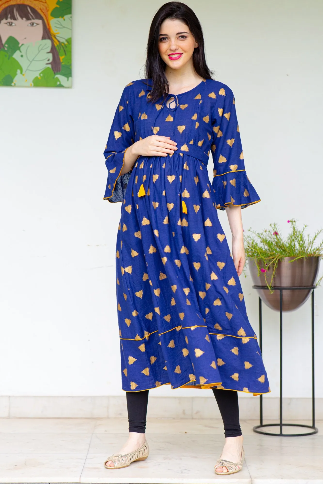 Cobalt Triangle Maternity & Nursing Kurta Dress